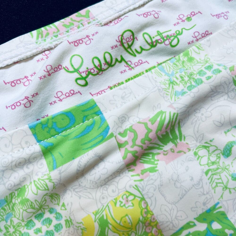 ~ RARE Lilly Pulitzer Med Bikini Swim Bottom Lioness Patch Pattern, Lined